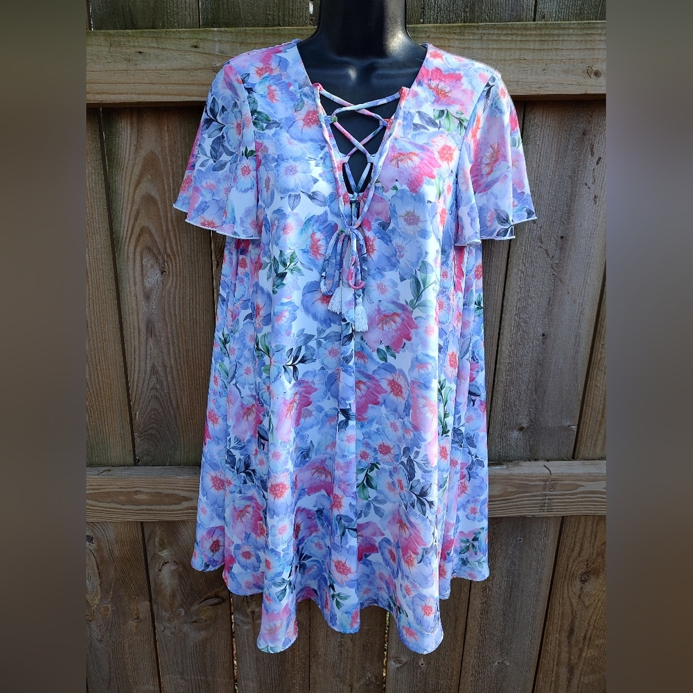 🏵️ Show Me Your Mumu Kylie Lace Up Swing Floral Dress Sz Xs